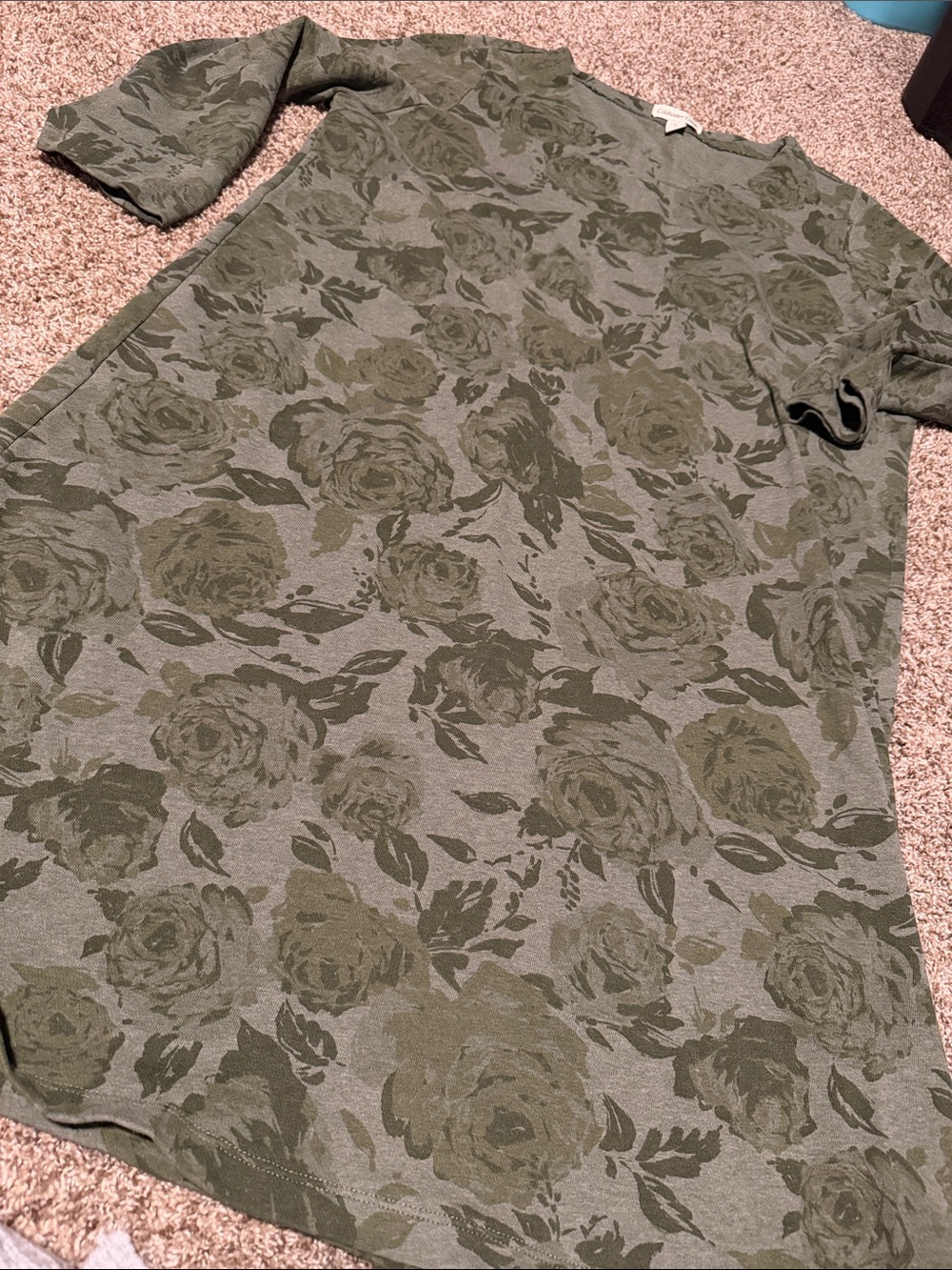 Coldwater Creek grayish-green floral sweatshirt dress (1X) - EUC!